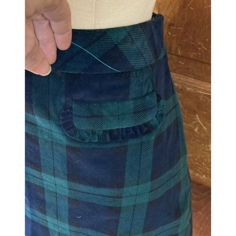 TALBOTS Blackwatch Tartan Plaid Velveteen A-Line Skirt Sz 6 Ruffle Trim Pockets - Picture 5 of 11